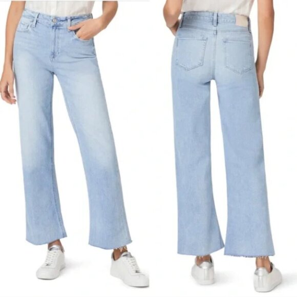 PAIGE Leenah Ankle Jeans Light Denim Wash Frayed Hem Size 28
